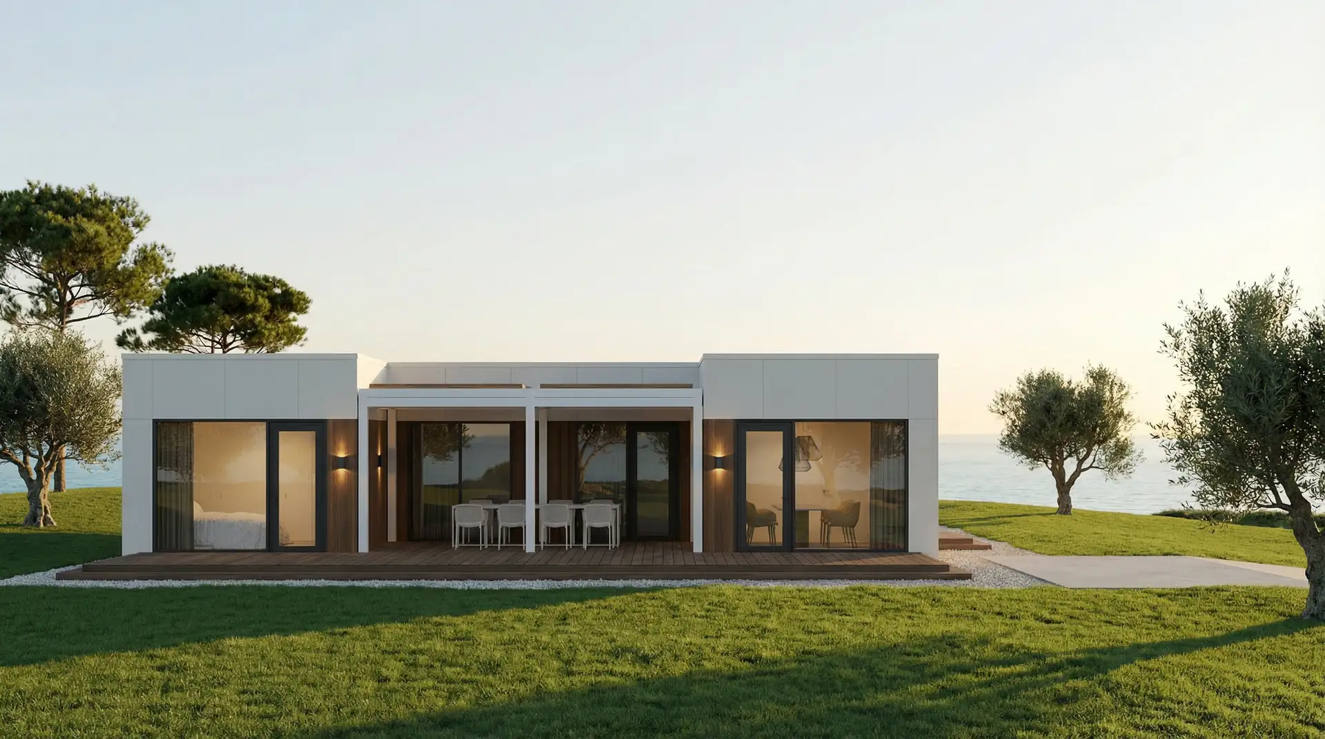 Mantra modular home front day terrace with panoramic glazing