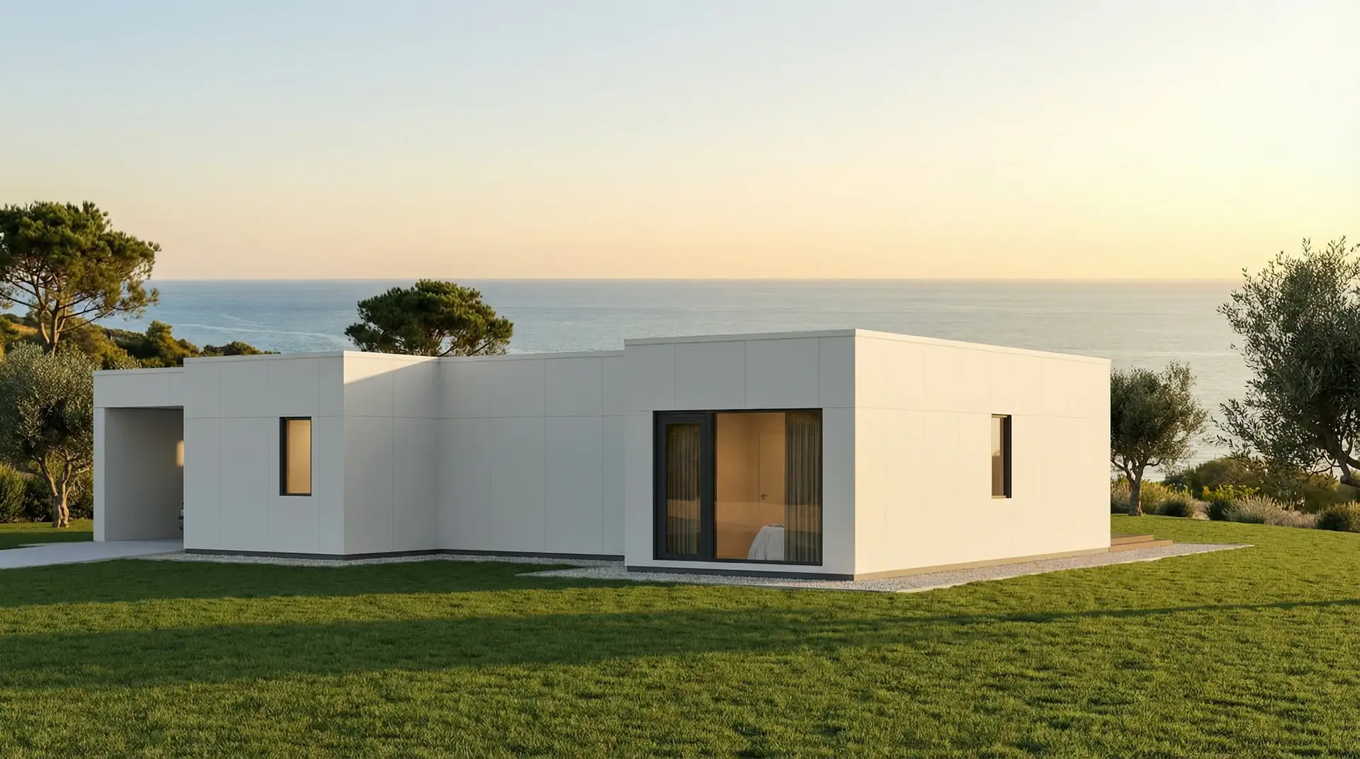 Mantra modular home rear facade with clean single-storey volume