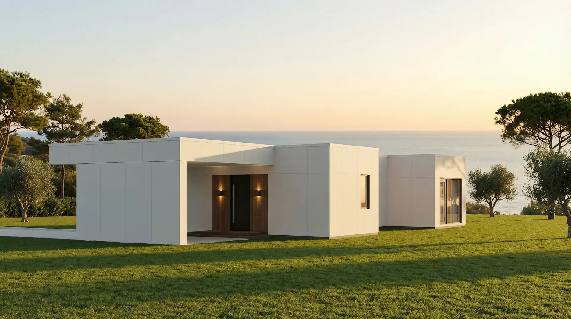 Mantra modular home entry view beside integrated carport