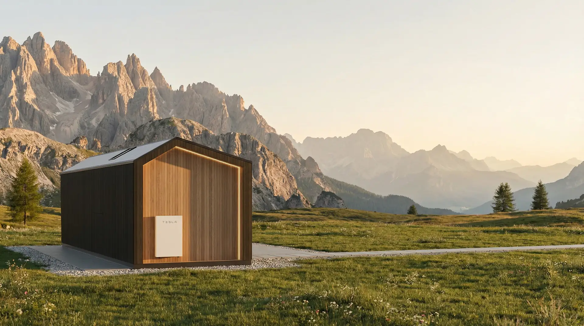 Alpina off-grid GearBox exterior side view with battery storage