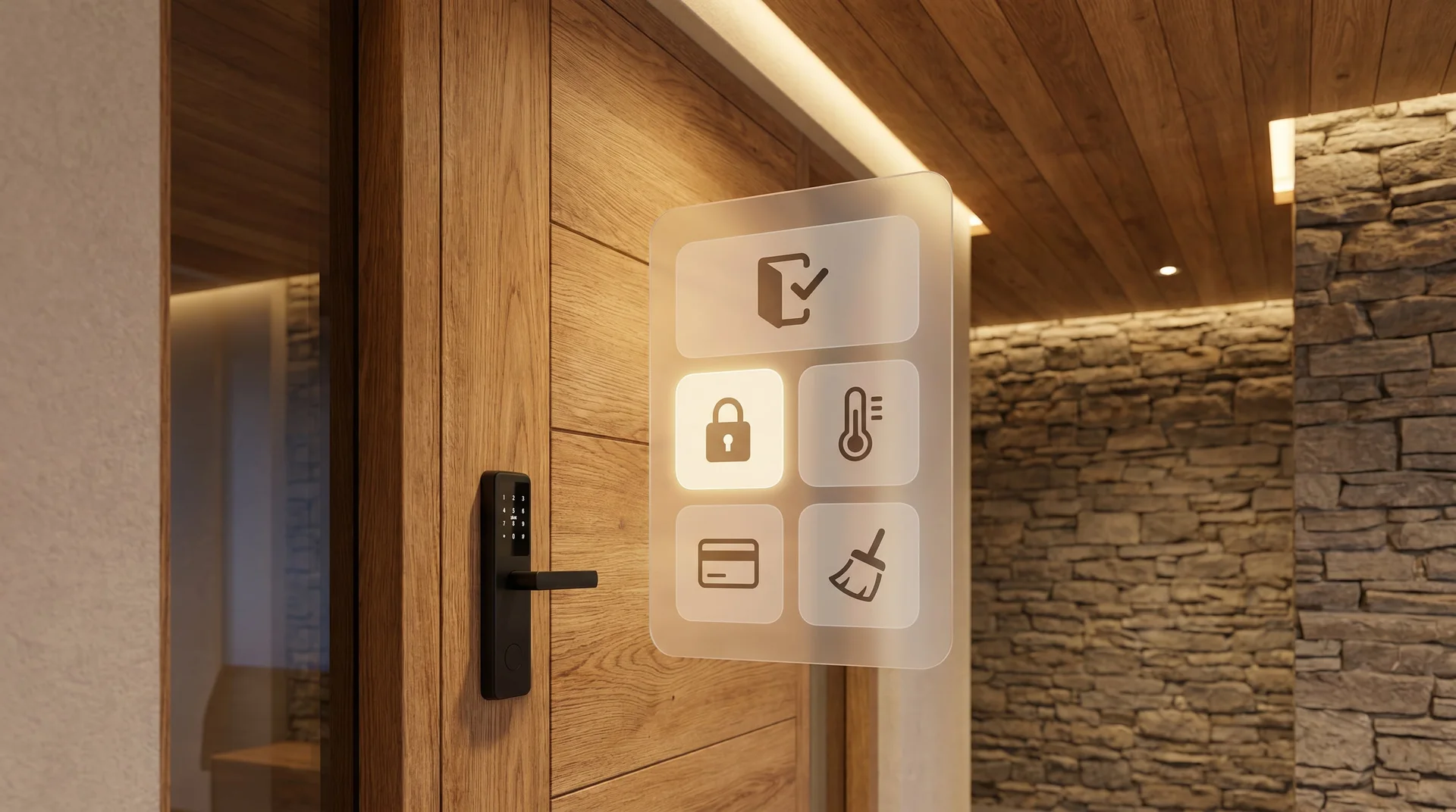 Smart lock and hospitality control panel for QHome glamping units with PMS and remote climate control