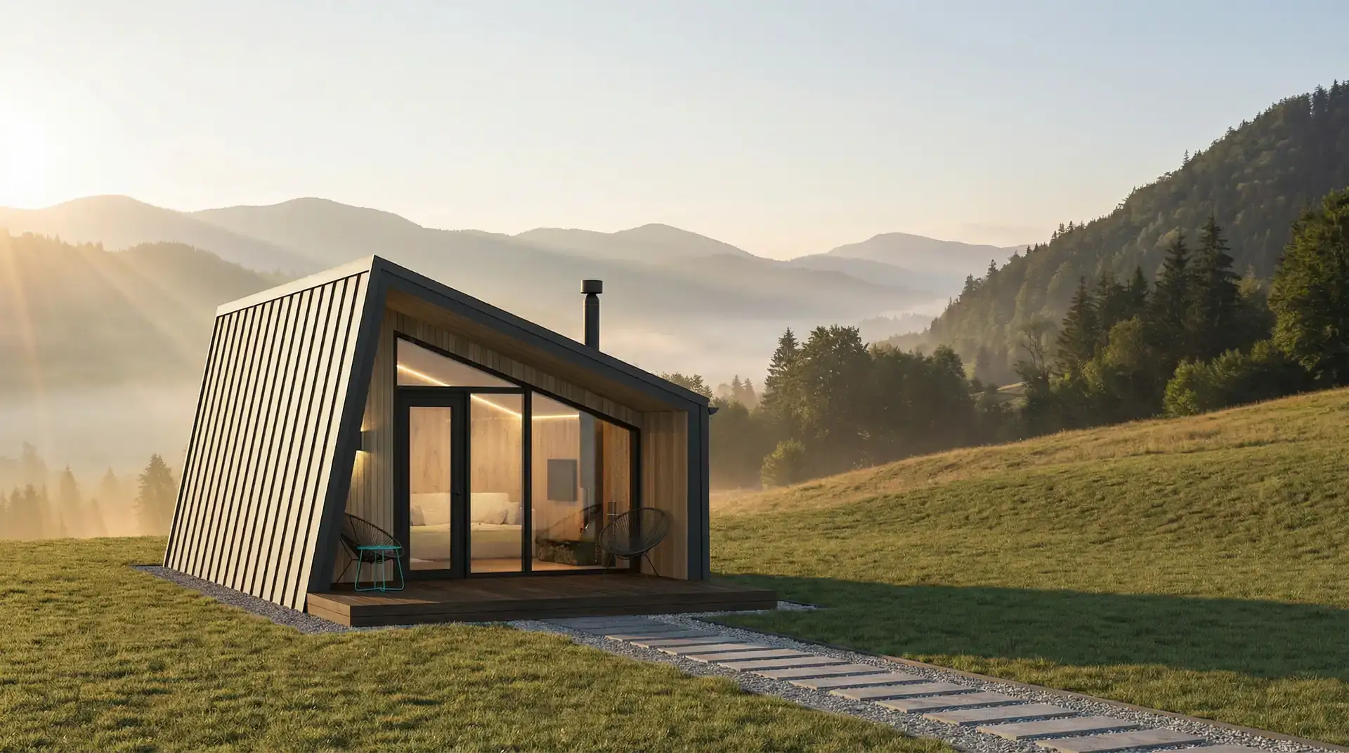 Delta modular home in sunrise landscape for glamping projects