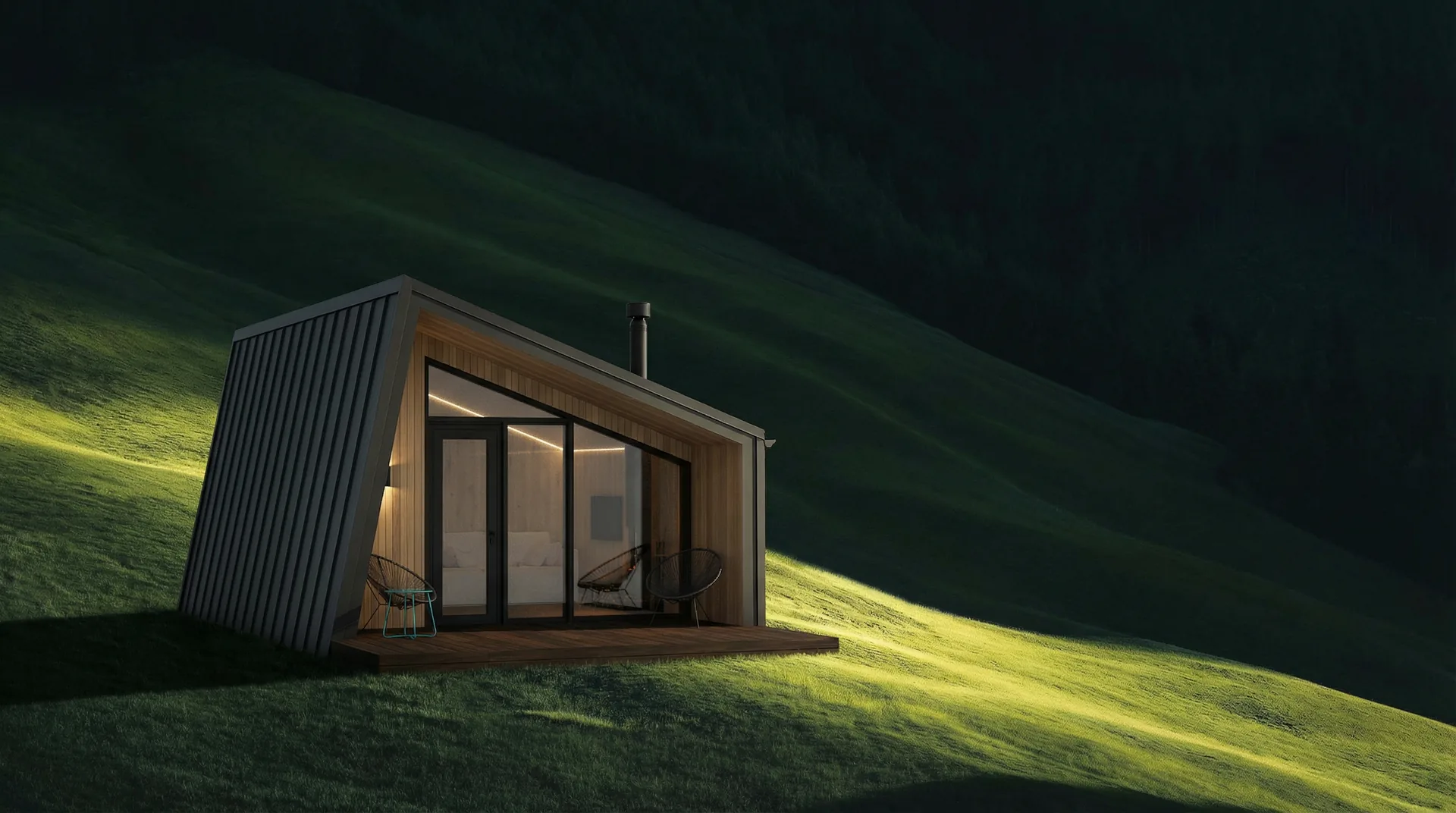 Delta night exterior with warm interior light