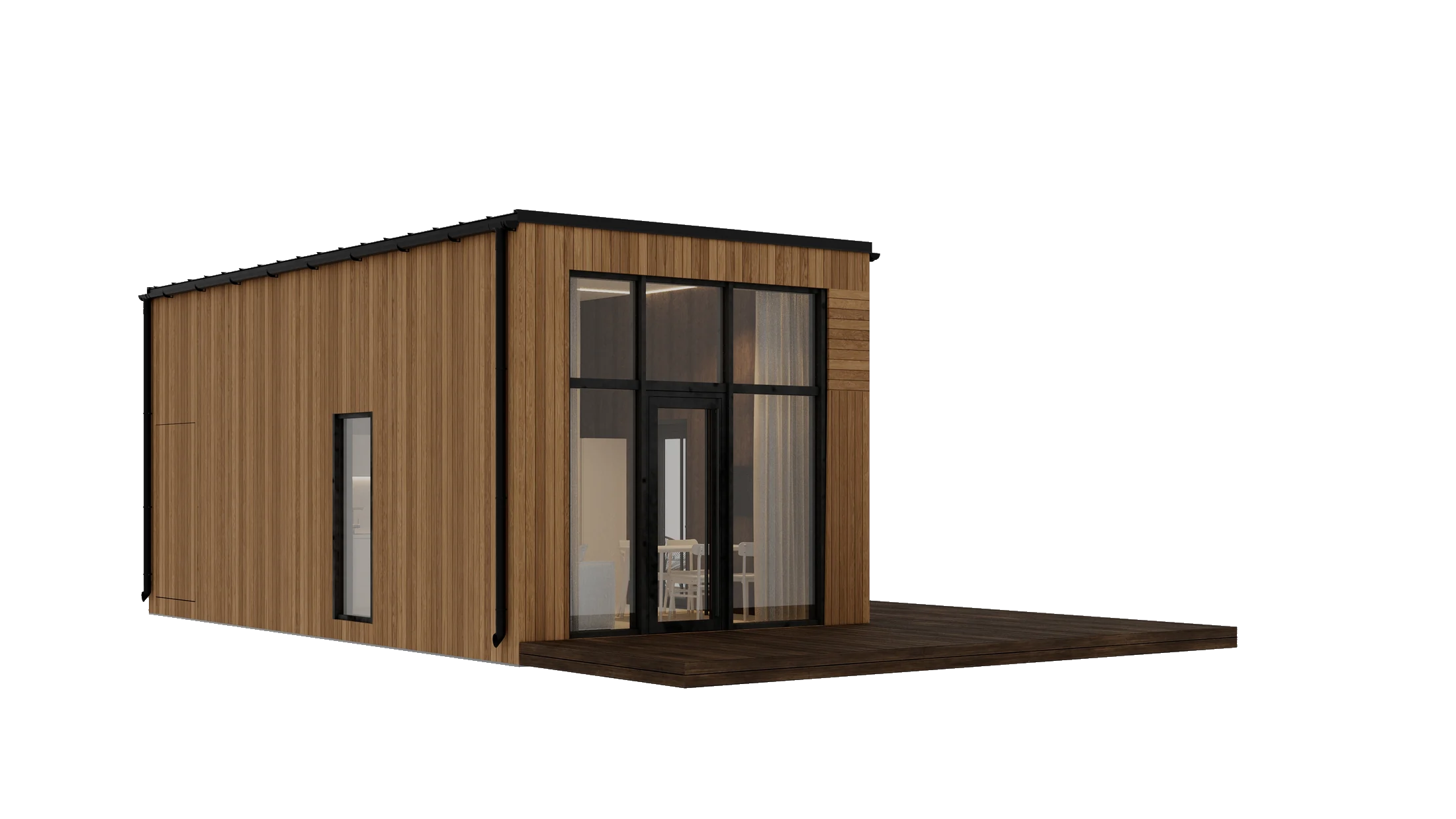 GEO modular home studio front view with terrace deck GEO modular home studio front view with terrace deck