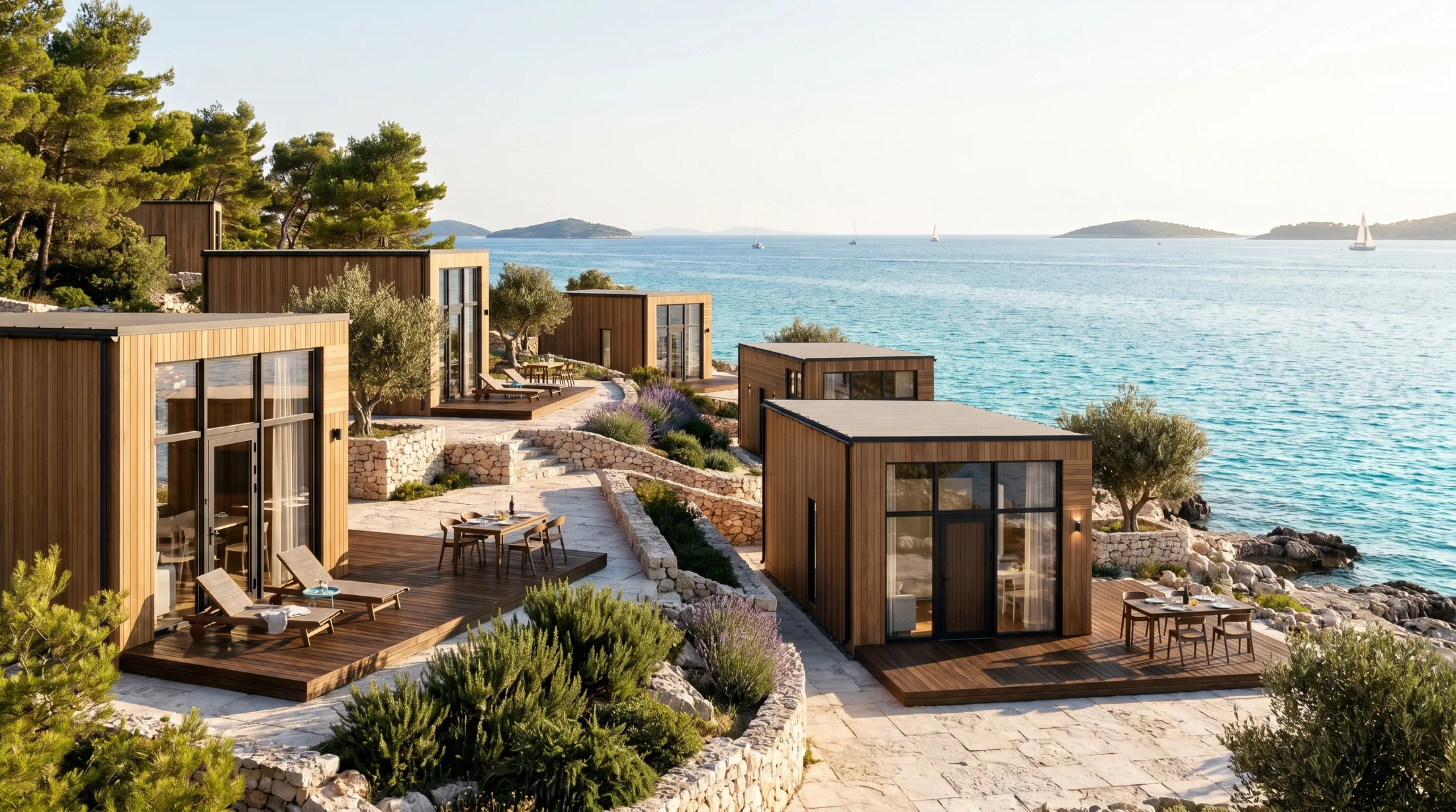 GEO modular village on a terraced Adriatic waterfront site