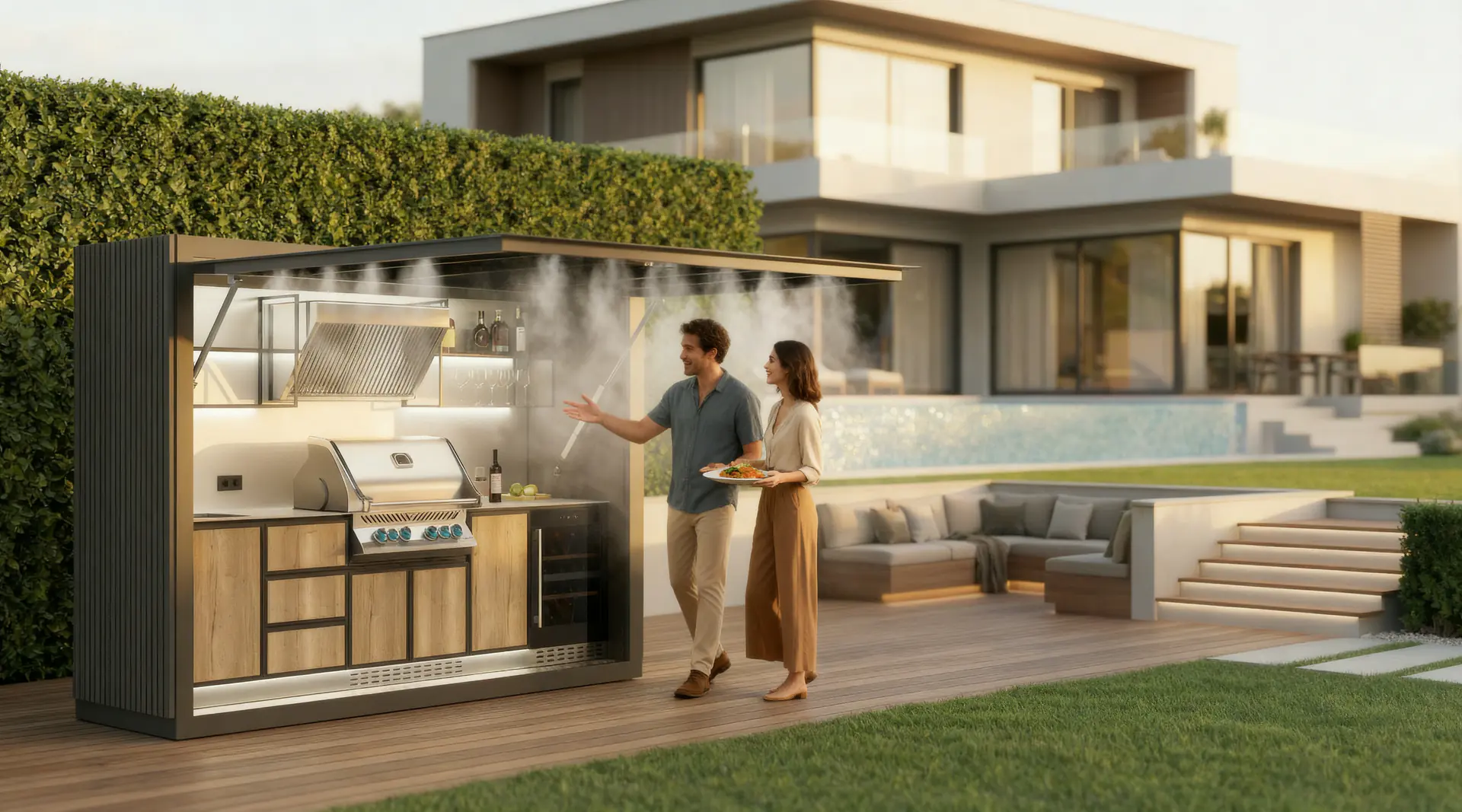 QBBQ modular outdoor kitchen serving guests on private terrace