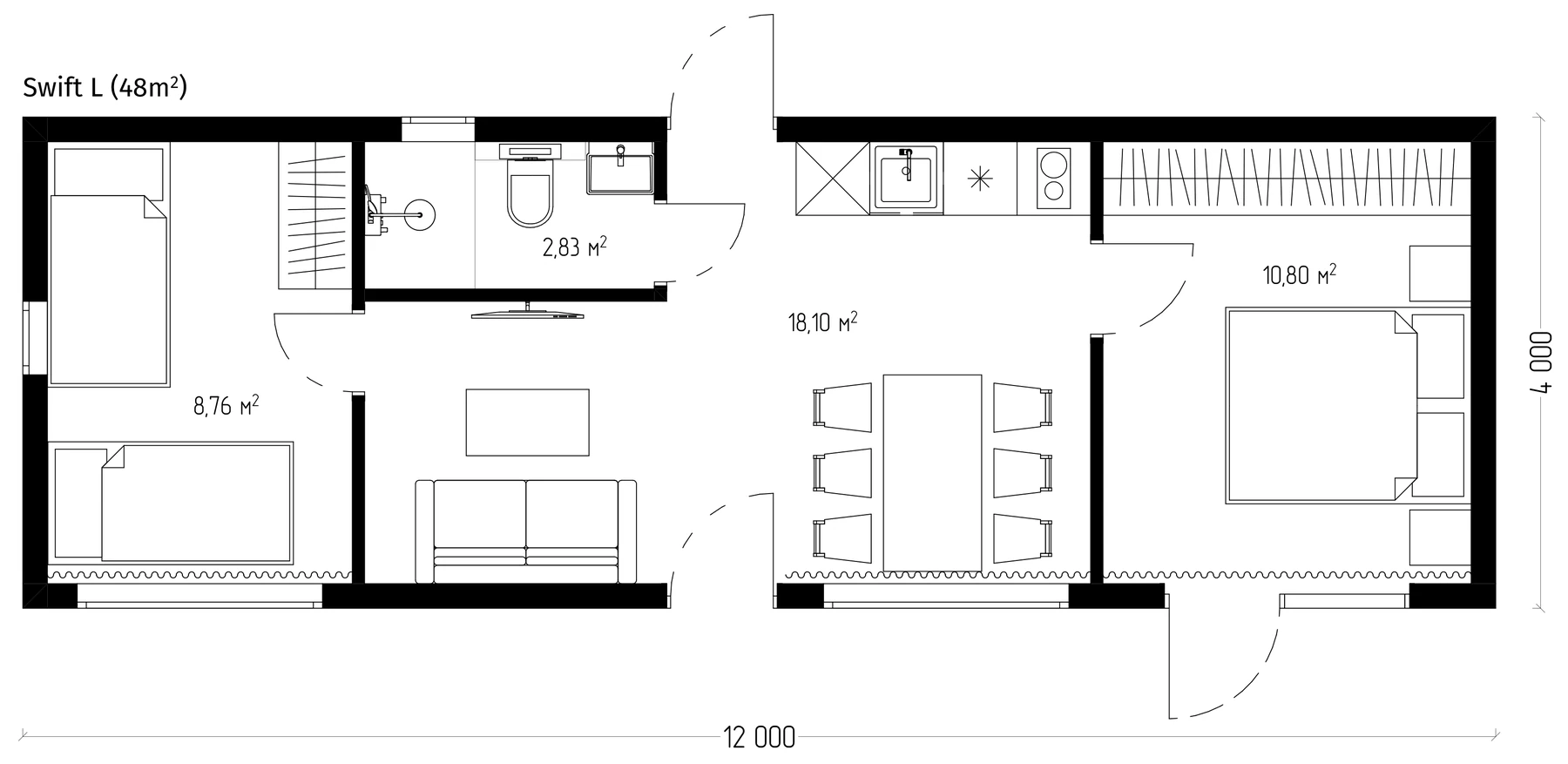 Swift L floor plan with larger accommodation layout