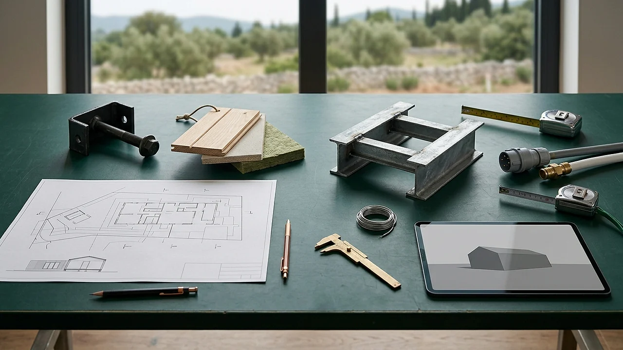 Modular home vs mobile home buyer checklist Buyer due-diligence desk with site plan, material samples and pile and chassis details