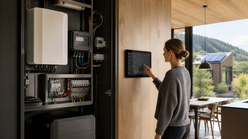 Modular Home Energy Monitoring: Energy Analytics — QHOME technology guide Modular Home Energy Monitoring: Energy Analytics — editorial planning scene