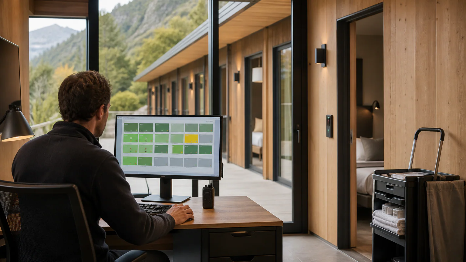 PMS Integration Modular Hotel Room: Hospitality Operations — QHOME technology guide PMS Integration Modular Hotel Room: Hospitality Operations — editorial planning scene