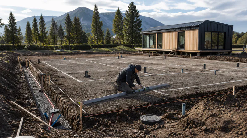 Modular Home Site Preparation: Land, Foundations and Utilities — QHOME technology guide Modular Home Site Preparation: Land, Foundations and Utilities — editorial planning scene