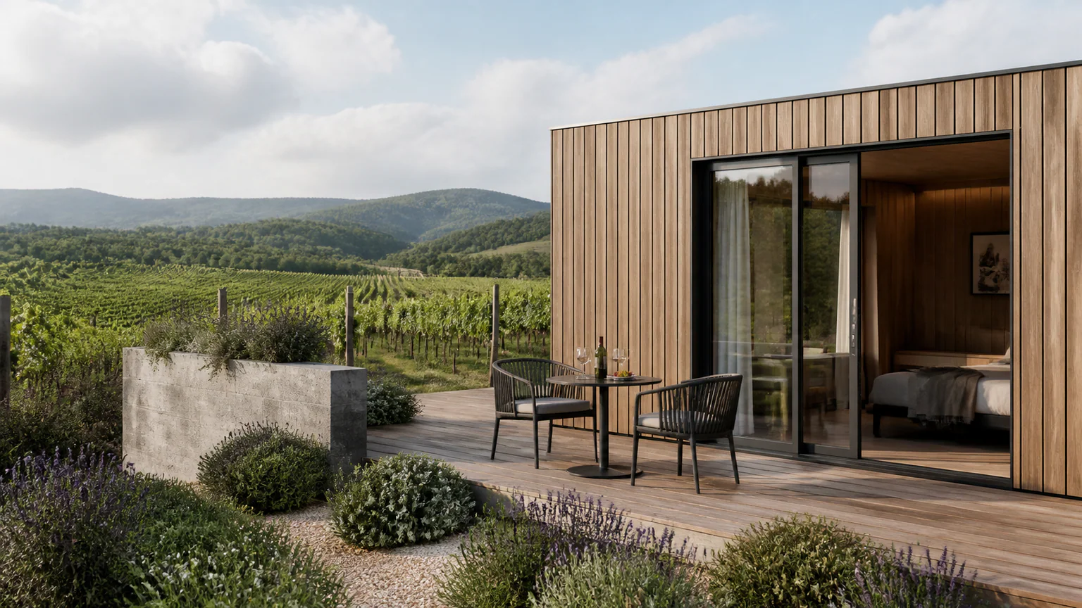 Modular Homes for Wine Tourism: Destination Hospitality — QHOME technology guide Modular Homes for Wine Tourism: Destination Hospitality — editorial planning scene