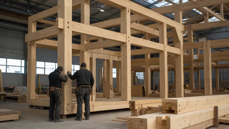 Timber Modular Home: Wood Structure — QHOME technology guide Timber Modular Home: Wood Structure — editorial planning scene
