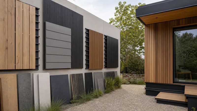 Modular Home Facade: Cladding Options — QHOME technology guide Modular Home Facade: Cladding Options — editorial planning scene