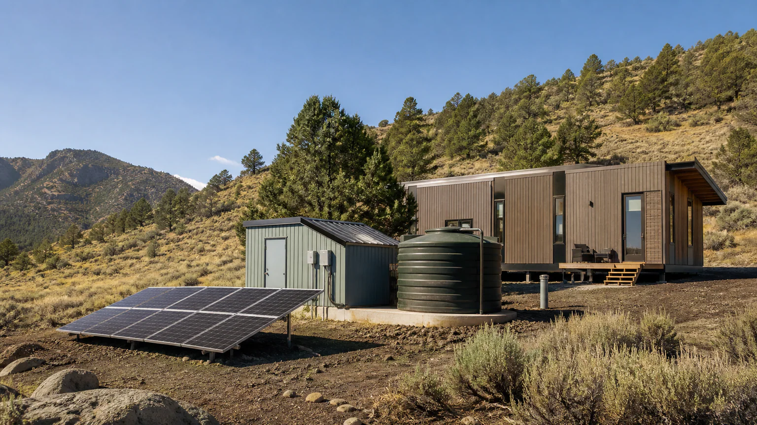 Off-Grid Modular Home: Autonomous Living — QHOME technology guide Off-Grid Modular Home: Autonomous Living — editorial planning scene