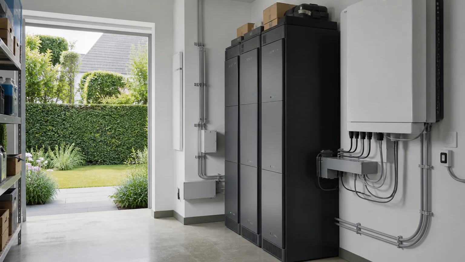Battery Storage Modular Home: Backup and Capacity — QHOME technology guide Battery Storage Modular Home: Backup and Capacity — editorial planning scene