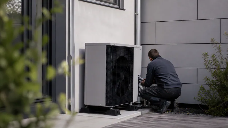 Heat Pump Modular Home: Efficient Heating — QHOME technology guide Heat Pump Modular Home: Efficient Heating — editorial planning scene