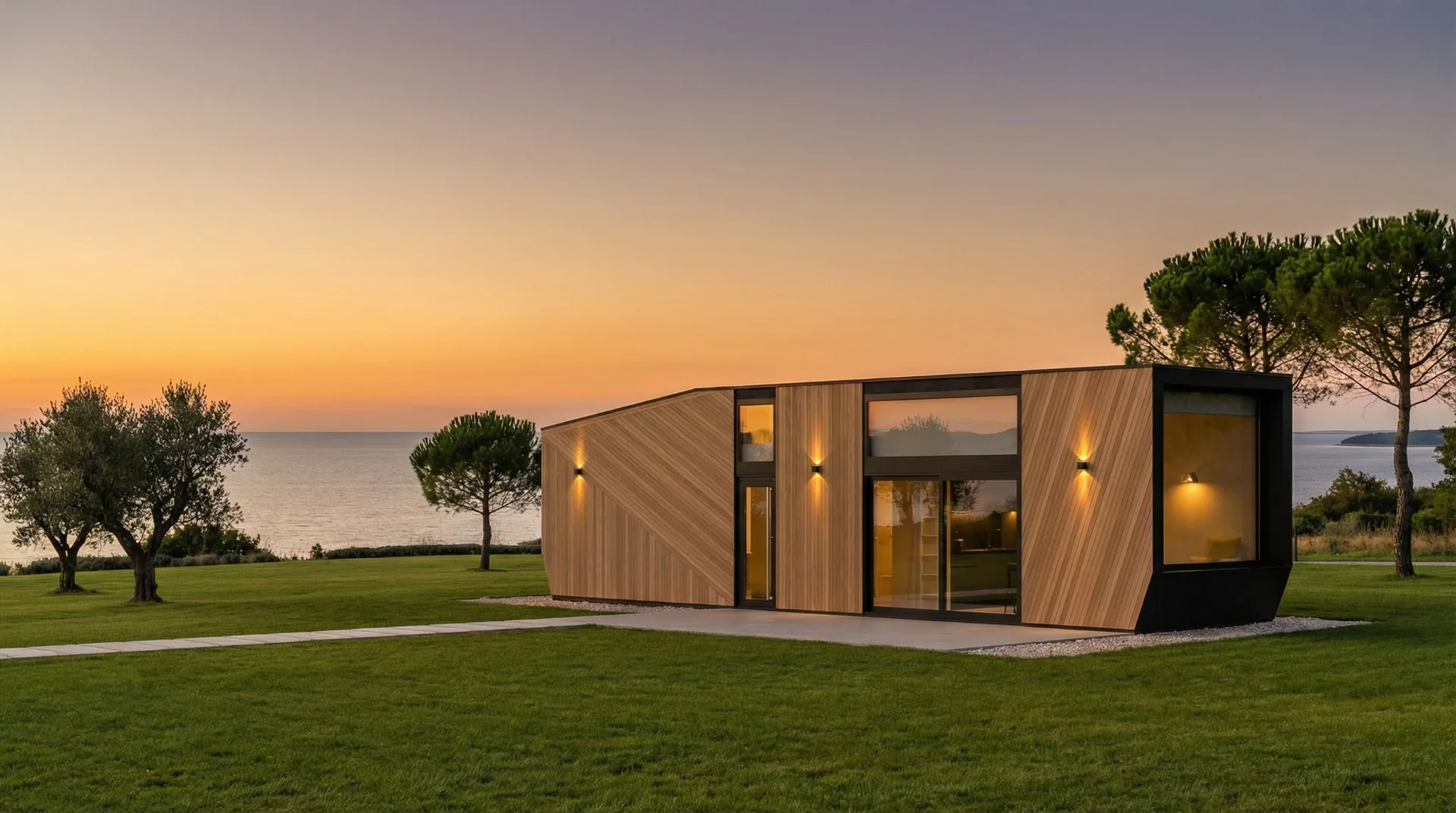Magnum modular home — coastal sunset micro-chalet with panoramic sea view QHome Magnum modular home — coastal sunset micro-chalet with panoramic sea view