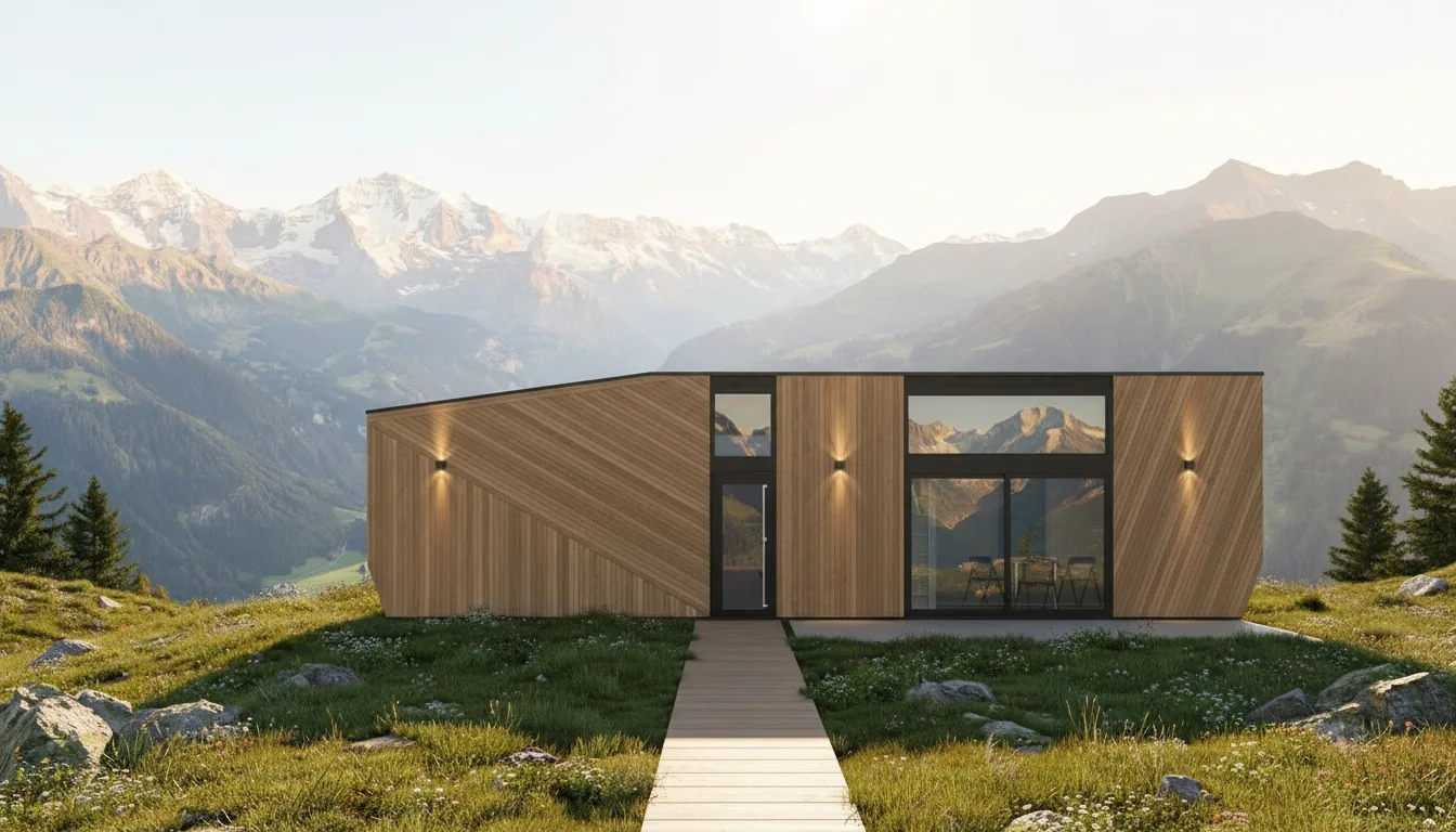 Magnum modular home — alpine spring front view QHome Magnum modular home — alpine spring front view