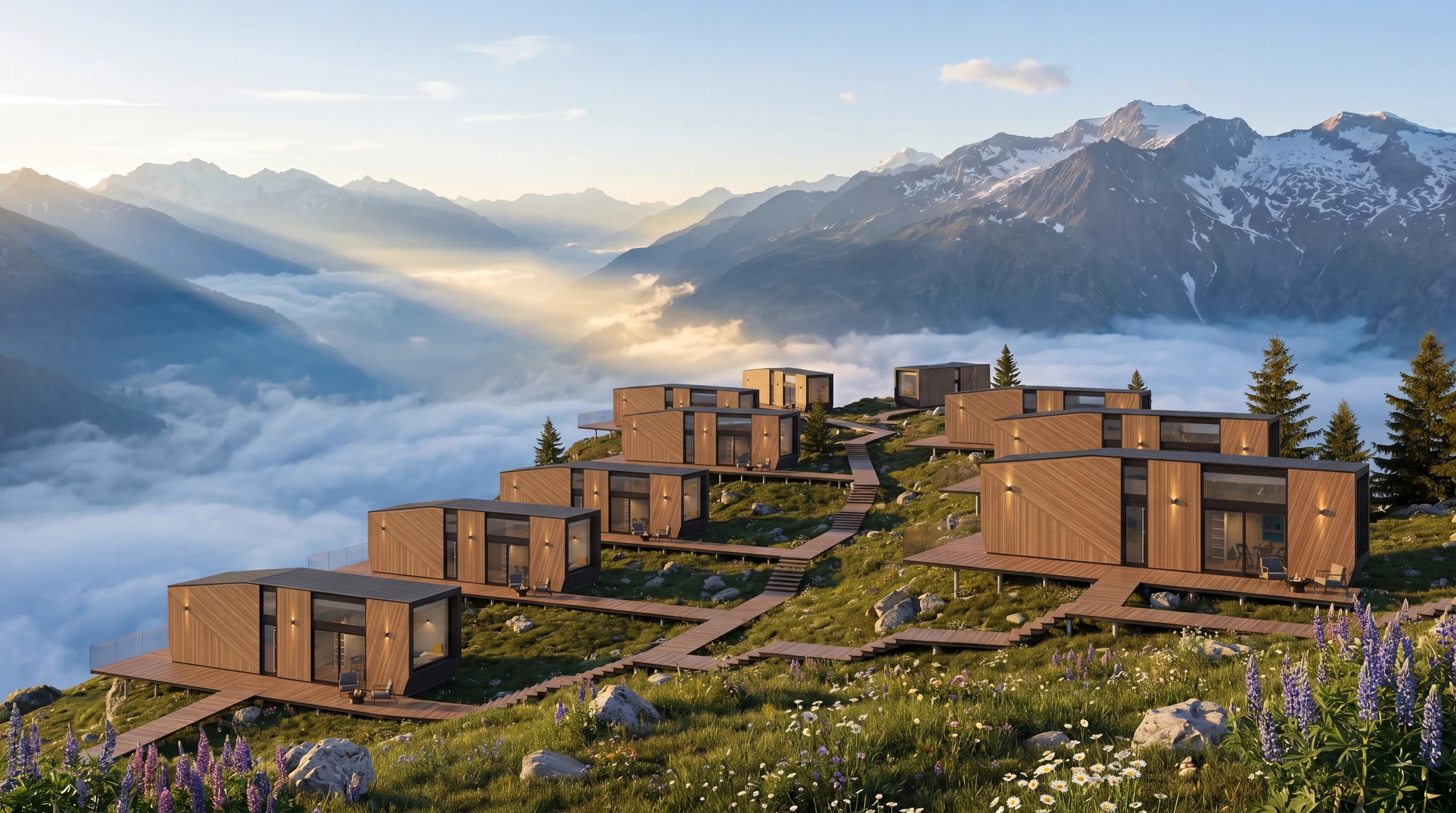 Magnum modular home — modular village in a mountain landscape QHome Magnum modular home — modular village in a mountain landscape