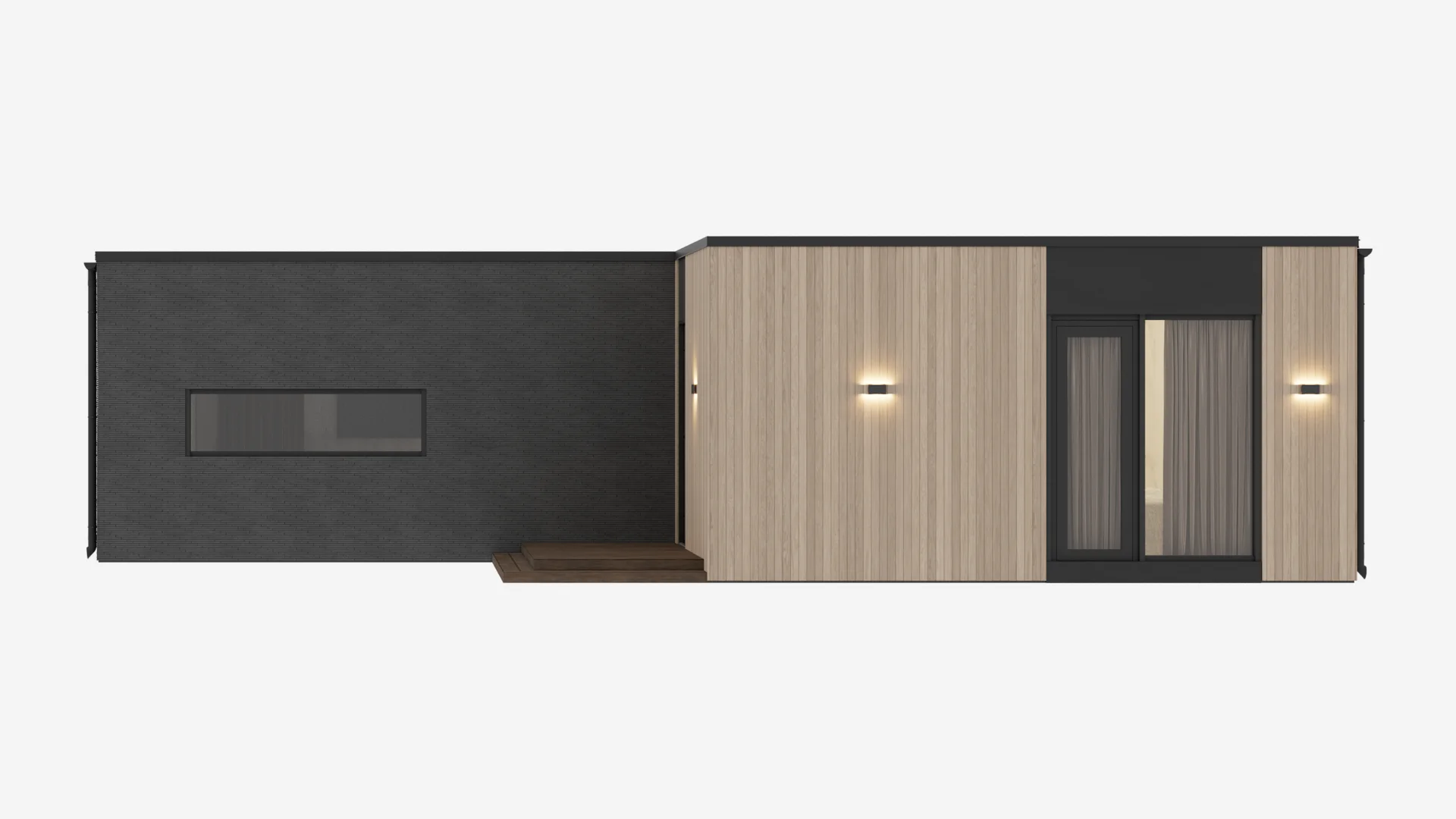 Zephyr modular home - front clean render QHome Zephyr front render with clean horizontal facade